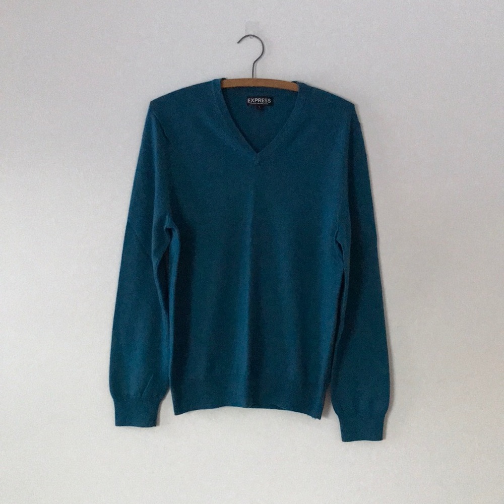 Express Turquoise Merino Wool V-Neck Sweater